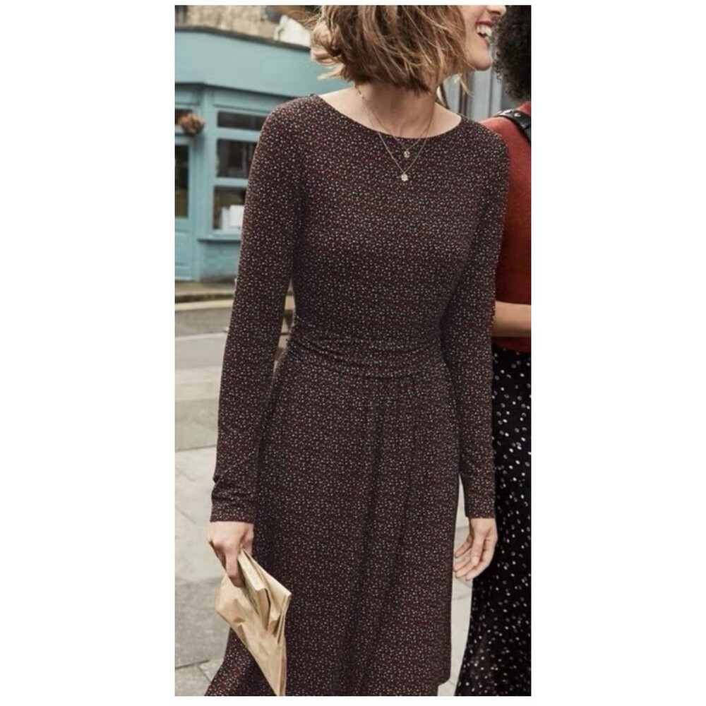Boden Women's Size 2R Black Confetti Print Abigail Long Sleeve Jersey Dress